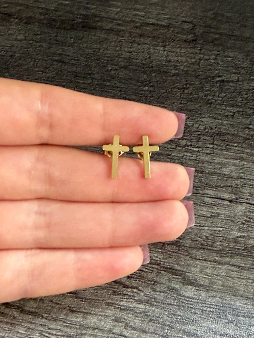 Gold plated stainless steel cross stud earrings